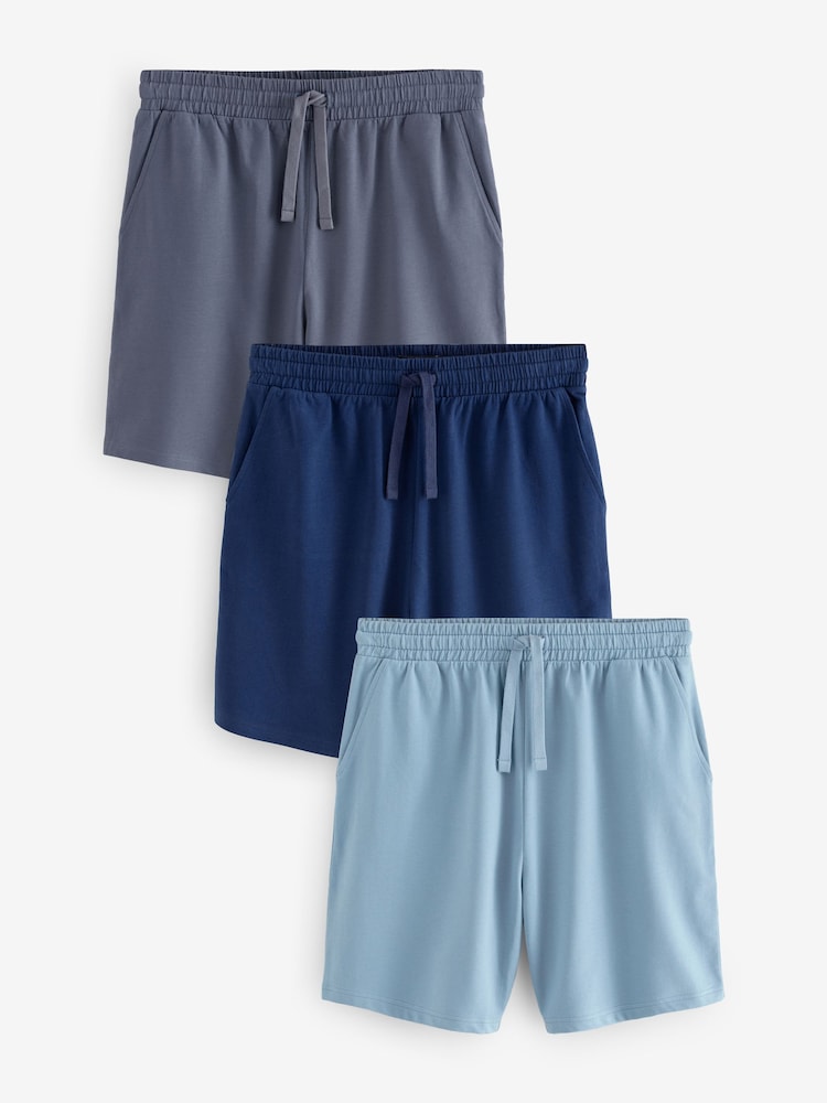 Navy Blue/Blue Lightweight 100% Cotton Shorts 3 Pack - Image 1 of 14