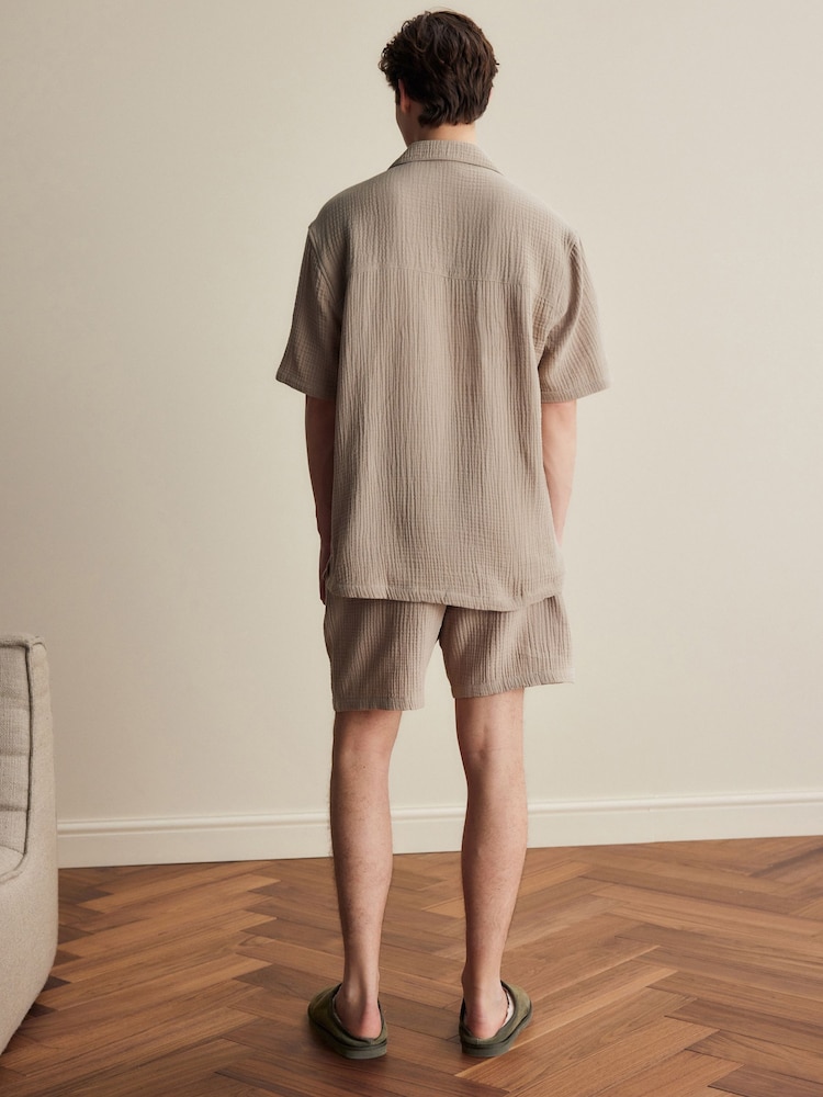 Neutral Stone - Cheesecloth 100% Cotton Shirt And Shorts Set - Image 2 of 10 Neutral Stone - Cheesecloth 100% Cotton Shirt And Shorts Set - Image 2 of 10