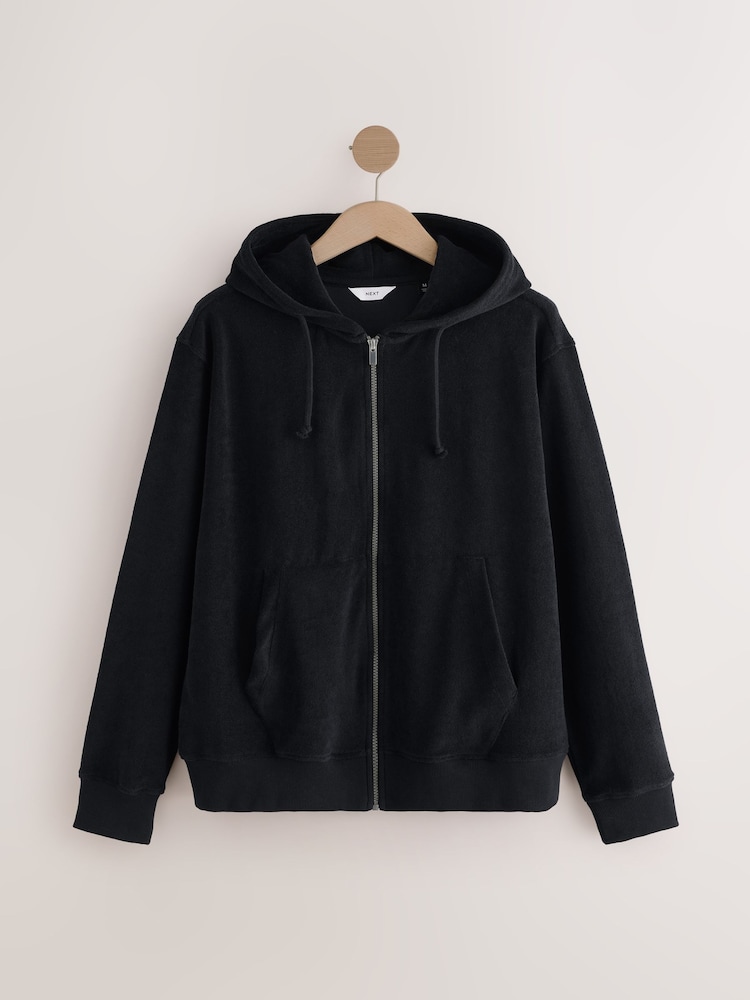 Schwarz - Frottee-Hoodie mit Reissverschluss - Image 1 of 3