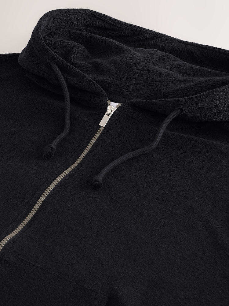Schwarz - Frottee-Hoodie mit Reissverschluss - Bild 8 von 8