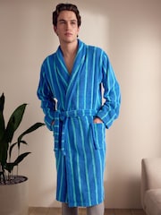 Cobalt Blue/Aqua Stripe Cotton Towelling Dressing Gown - Image 1 of 10