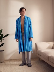Cobalt Blue/Aqua Stripe Cotton Towelling Dressing Gown - Image 2 of 10