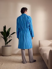 Cobalt Blue/Aqua Stripe Cotton Towelling Dressing Gown - Image 3 of 10