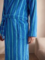Cobalt Blue/Aqua Stripe Cotton Towelling Dressing Gown - Image 5 of 10