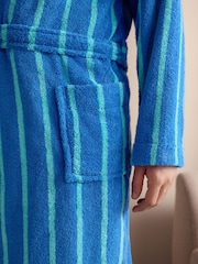 Cobalt Blue/Aqua Stripe Cotton Towelling Dressing Gown - Image 6 of 10