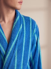 Cobalt Blue/Aqua Stripe Cotton Towelling Dressing Gown - Image 7 of 10