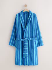 Cobalt Blue/Aqua Stripe Cotton Towelling Dressing Gown - Image 8 of 10