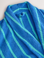 Cobalt Blue/Aqua Stripe Cotton Towelling Dressing Gown - Image 9 of 10