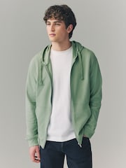 Verde salvia - Sudadera ligera de algodón 100 % con cremallera y capucha - Imagen 1 de 8