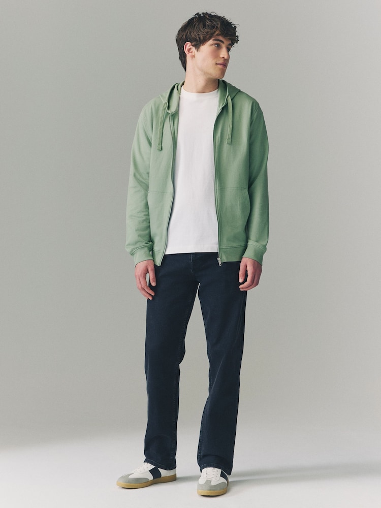 Verde salvia - Sudadera ligera de algodón 100 % con cremallera y capucha - Imagen 2 de 8
