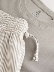 Neutral Stone Stripe - Woven Pyjamas Short Set - صورة 12 من 12