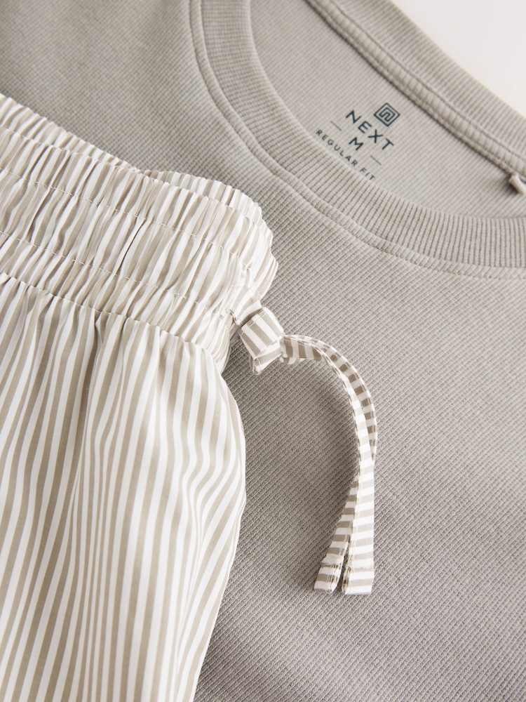 Neutral Stone Stripe - Woven Pyjamas Short Set - صورة 12 من 12 Neutral Stone Stripe - Woven Pyjamas Short Set - صورة 12 من 12