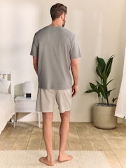 Neutral Stone Stripe - Woven Pyjamas Short Set - صورة 2 من 12