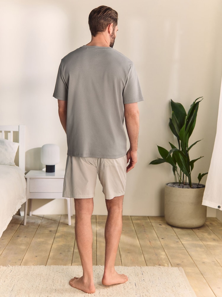 Neutral Stone Stripe - Woven Pyjamas Short Set - صورة 2 من 12 Neutral Stone Stripe - Woven Pyjamas Short Set - صورة 2 من 12