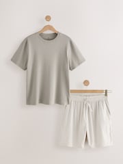 Neutral Stone Stripe - Woven Pyjamas Short Set - صورة 8 من 12