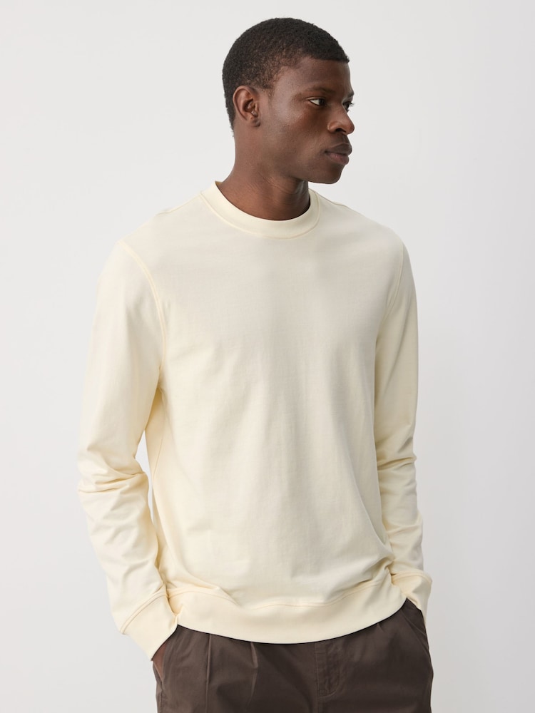 Ecru - 100% Baumwolle, leichtes Sweatshirt mit Rundhalsausschnitt - Bild 1 von 7 Ecru - 100% Baumwolle, leichtes Sweatshirt mit Rundhalsausschnitt - Bild 1 von 7
