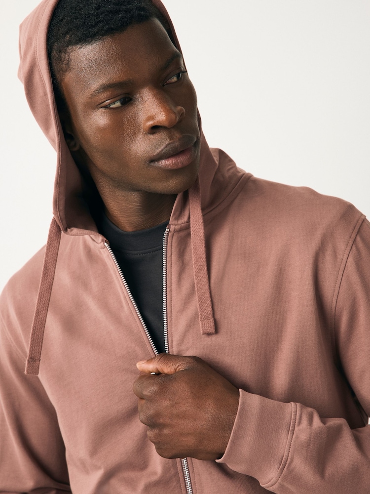 Rust Brown 100% Cotton Lightweight Zip Up Hoodie - Image 4 of 5