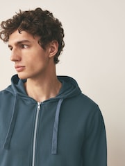 Petrol Blue Loopback Zip Up Hoodie - Image 4 of 8