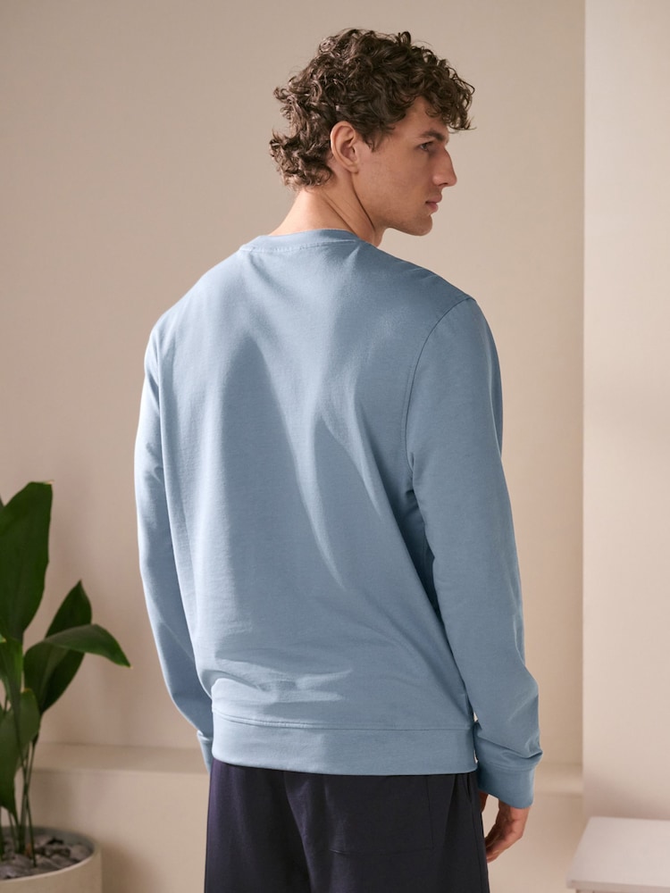 Light Blue 100% Cotton Lightweight Crew Neck Sweatshirt - Image 3 of 7