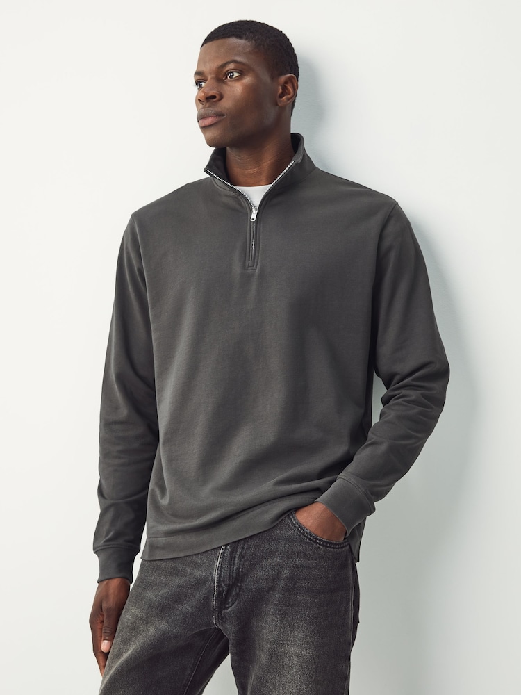 Slate Grey 100% Cotton Lightweight Quarter Zip Jumper - Image 1 of 4 Slate Grey 100% Cotton Lightweight Quarter Zip Jumper - Image 1 of 4