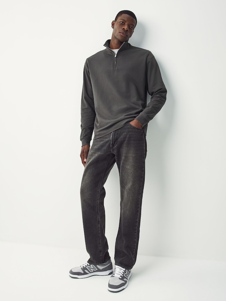 Slate Grey 100% Cotton Lightweight Quarter Zip Jumper - Image 2 of 4 Slate Grey 100% Cotton Lightweight Quarter Zip Jumper - Image 2 of 4