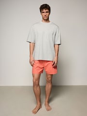 Grey/Coral Orange Edit Woven Short Pyjamas Set - Image 1 of 6