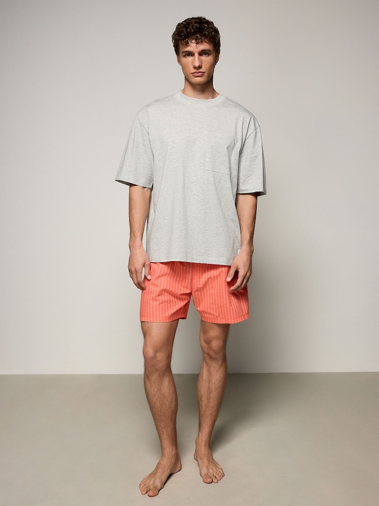Grey/Coral Orange Edit Woven Short Pyjamas Set - Image 1 of 6