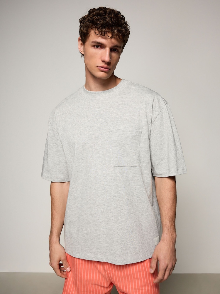 Grey/Coral Orange Edit Woven Short Pyjamas Set - Image 2 of 6 Grey/Coral Orange Edit Woven Short Pyjamas Set - Image 2 of 6