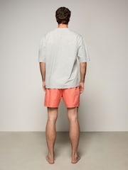 Grey/Coral Orange Edit Woven Short Pyjamas Set - Image 3 of 6