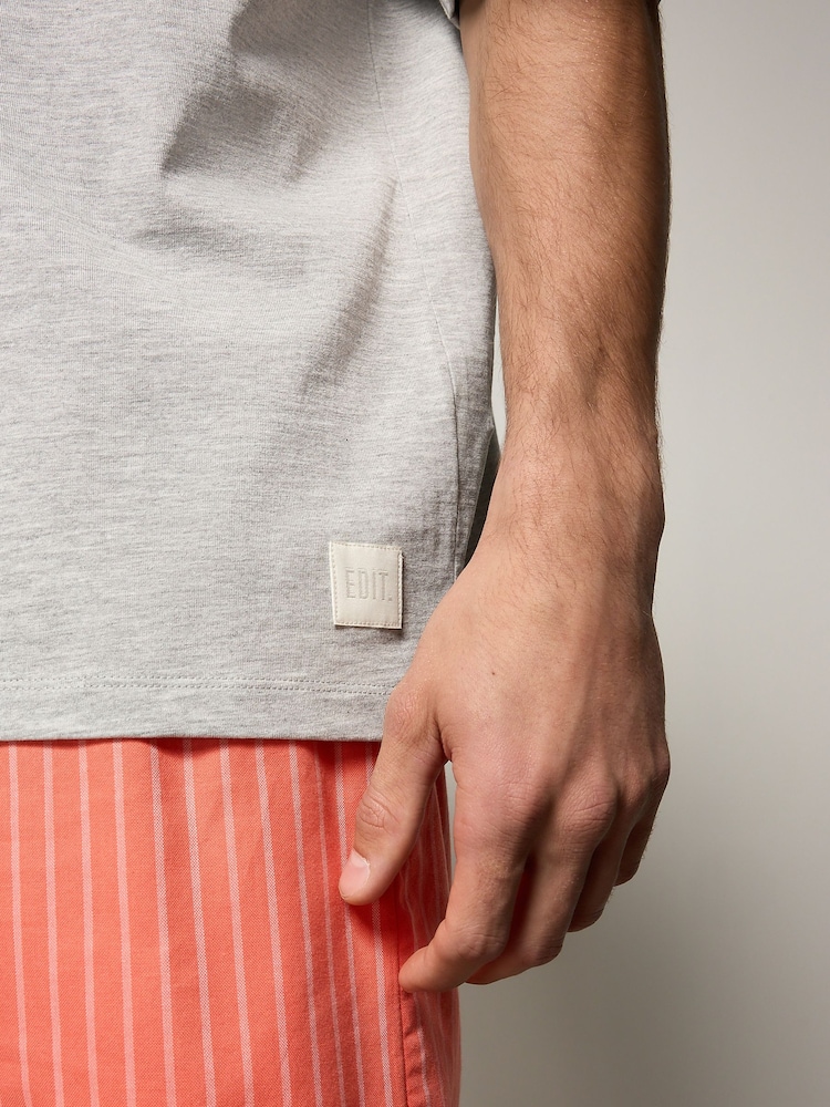 Grey/Coral Orange Edit Woven Short Pyjamas Set - Image 6 of 6