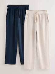 Navy Blue/Neutral Brown Jersey Seersucker Striped Pyjama Bottoms 2 Pack - Image 1 of 11