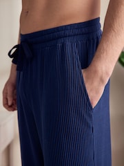 Navy Blue/Neutral Brown Jersey Seersucker Striped Pyjama Bottoms 2 Pack - Image 5 of 11