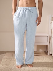 Blue Linen Cotton Blend Supersoft Pyjamas Bottoms - Image 1 of 9