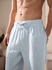 Blue Linen Cotton Blend Supersoft Pyjamas Bottoms - Image 4 of 9
