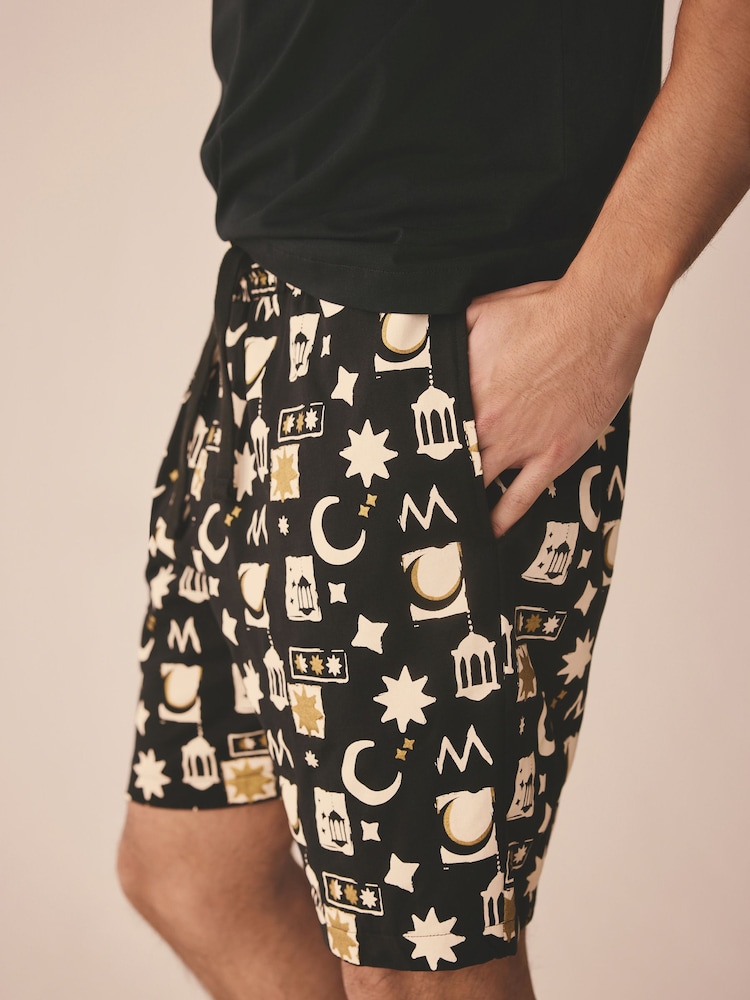 Noir - Ensemble pyjama short 100% coton assorti pour l’Aïd - Image 6 of 7
