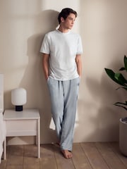 Grey/Navy Blue Jersey Supersoft Stripe Short Sleeve Pyjamas Set - Image 1 of 11