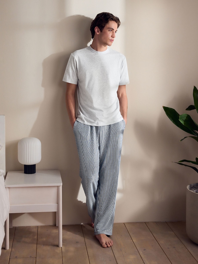 Grey/Navy Blue Jersey Supersoft Stripe Short Sleeve Pyjamas Set - Image 1 of 11