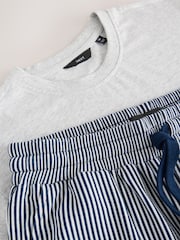 Grey/Navy Blue Jersey Supersoft Stripe Short Sleeve Pyjamas Set - Image 11 of 11