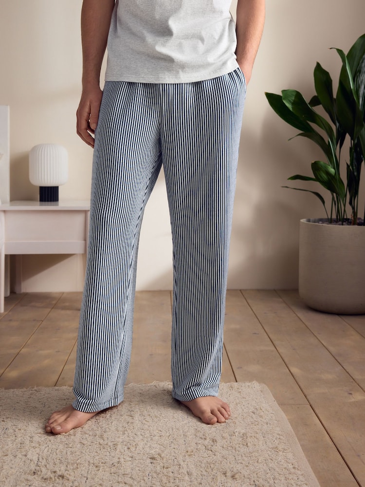 Grey/Navy Blue Jersey Supersoft Stripe Short Sleeve Pyjamas Set - Image 2 of 11