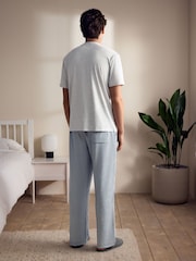 Grey/Navy Blue Jersey Supersoft Stripe Short Sleeve Pyjamas Set - Image 3 of 11