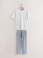 Grey/Navy Blue Jersey Supersoft Stripe Short Sleeve Pyjamas Set - Image 7 of 11