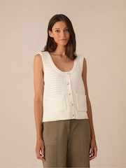 Ro&Zo Cream Knitted Scoop Neck Button Vest - Image 3 of 6