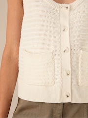 Ro&Zo Cream Knitted Scoop Neck Button Vest - Image 6 of 6