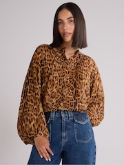 Ro&Zo Animal Leopard Print Pintuck Front Blouse - Image 1 of 3