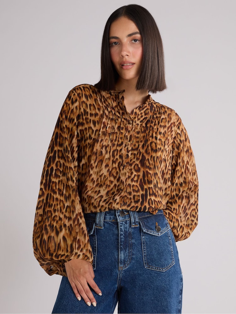 Ro&Zo Animal Leopard Print Pintuck Front Blouse - Image 1 of 3