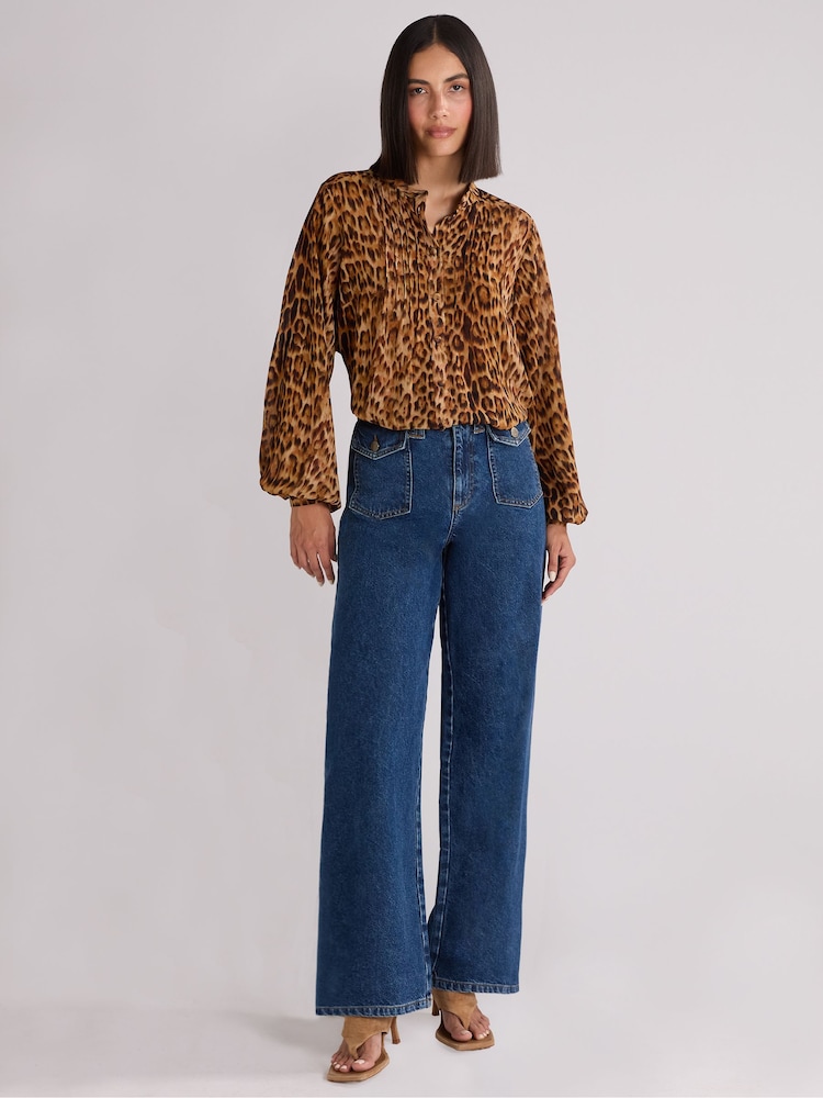 Ro&Zo Animal Leopard Print Pintuck Front Blouse - Image 2 of 3