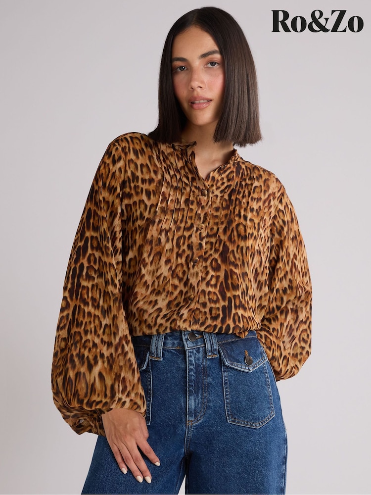 Ro&Zo Animal Leopard Print Pintuck Front Blouse - Image 5 of 5 Ro&Zo Animal Leopard Print Pintuck Front Blouse - Image 5 of 5