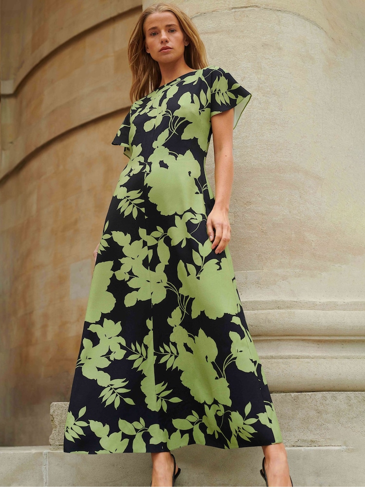 Grün/Ground - Ro&Zo Victoria Green Floral Print Flutter Sleeve Dress - Bild 1 von 6