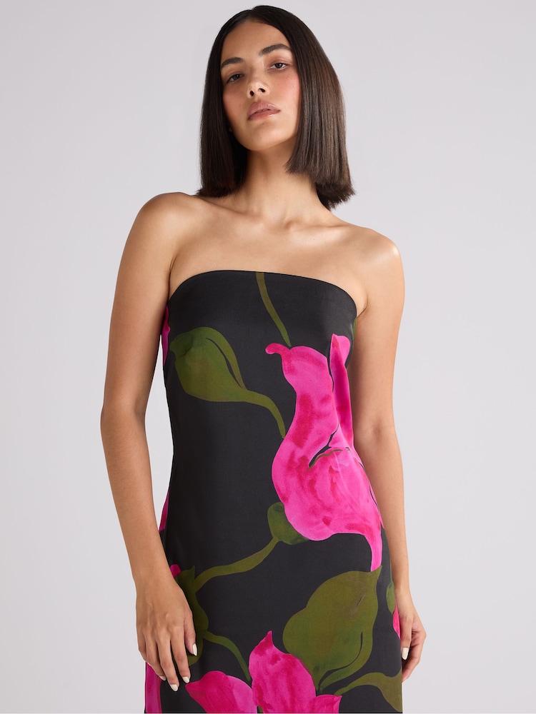 Ro&Zo Pink Petite Kira Floral Satin Bandeau Dress - Image 2 of 4 Ro&Zo Pink Petite Kira Floral Satin Bandeau Dress - Image 2 of 4