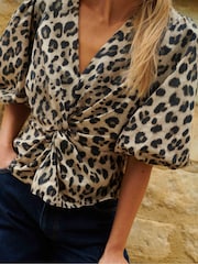 Ro&Zo Animal 100% Cotton Twist Front Leopard Print Blouse - Image 2 of 6